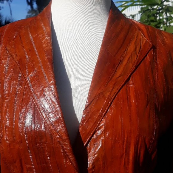 70s 80s vintage Eelskin Caramel Jacket Xs Small - Picture 3 of 8